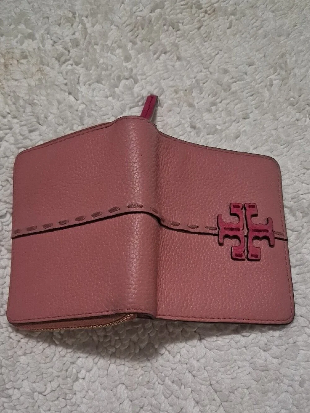 Tory Burch Rose Pink Pebbled Leather Zip Wallet